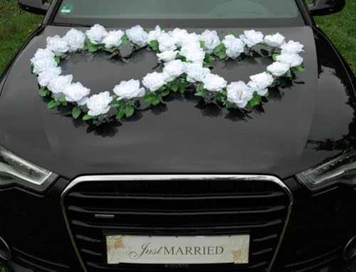 DOPPEL Herz Auto Schmuck Braut Paar Rose Deko Dekoration Autoschmuck Hochzeit Car Auto Wedding Deko Ratan (Reinweiß/Reinweiß) von Auto-schmuck so einfach so kreativ