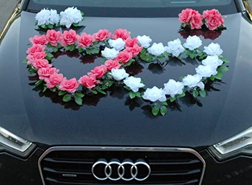 DOPPEL Herz Auto Schmuck Braut Paar Rose Deko Dekoration Autoschmuck Hochzeit Car Auto Wedding Deko Ratan (Reinweiß/Rosa) von Auto-schmuck so einfach so kreativ