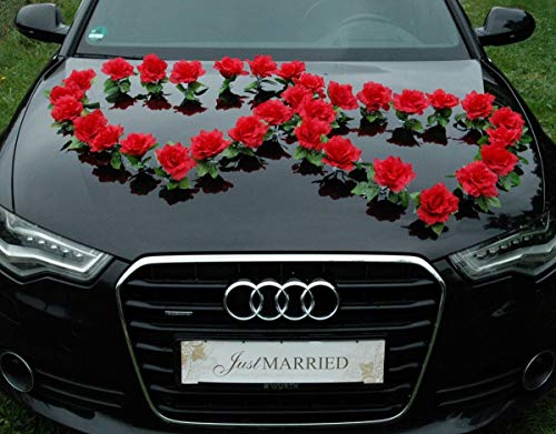 DOPPEL Herz Auto Schmuck Braut Paar Rose Deko Dekoration Autoschmuck Hochzeit Car Auto Wedding Deko Ratan (Rot/Rot) von Auto-schmuck so einfach so kreativ