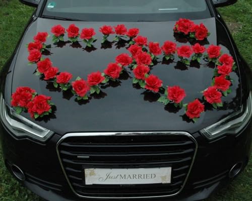 DOPPEL Herz Auto Schmuck Braut Paar Rose Deko Dekoration Autoschmuck Hochzeit Car Auto Wedding Deko Ratan (Rot/Rot) von Auto-schmuck so einfach so kreativ