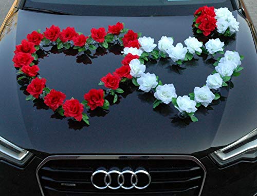 DOPPEL Herz Auto Schmuck Braut Paar Rose Deko Dekoration Autoschmuck Hochzeit Car Auto Wedding Deko Ratan (Rot/Weiß) von Auto-schmuck so einfach so kreativ