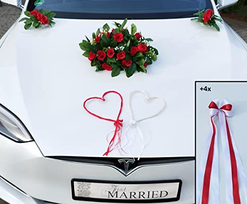ECHTER ROSESTRAUSS Autoschmuck Braut Paar Rose Deko Dekoration Autoschmuck Hochzeit Car Auto Wedding Deko (Rot+Herzen) von Auto-schmuck so einfach so kreativ