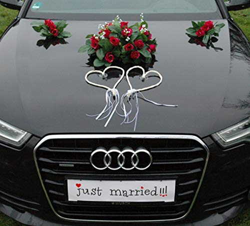 ECHTER ROSESTRAUSS Autoschmuck Braut Paar Rose Deko Tauben Herze Dekoration Hochzeit Car Auto Wedding Deko (Pink + Herzen) von Auto-schmuck so einfach so kreativ