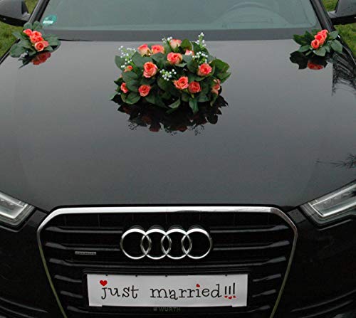 ECHTER ROSESTRAUSS Autoschmuck Braut Paar Rose Deko Tauben Herze Dekoration Hochzeit Car Auto Wedding Deko (Rosa) von Auto-schmuck so einfach so kreativ