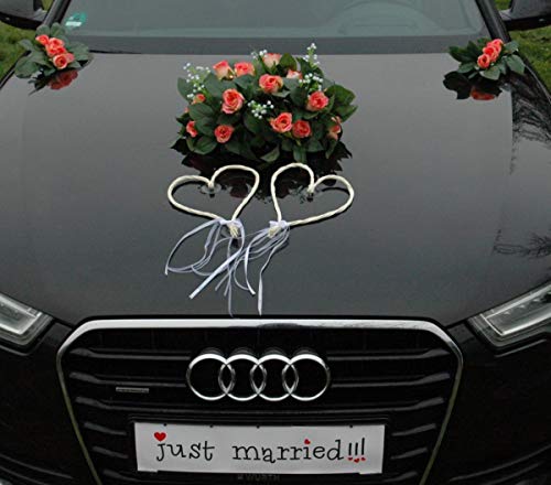 ECHTER ROSESTRAUSS Autoschmuck Braut Paar Rose Deko Tauben Herze Dekoration Hochzeit Car Auto Wedding Deko (Rosa + Herzen) von Auto-schmuck so einfach so kreativ