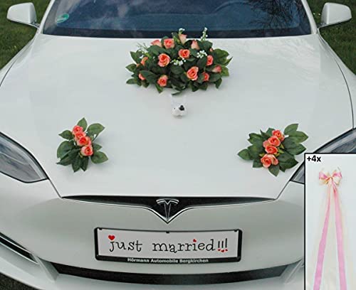ECHTER ROSESTRAUSS Autoschmuck Braut Paar Rose Deko Tauben Herze Dekoration Hochzeit Car Auto Wedding Deko (Rosa + Tauben) von Auto-schmuck so einfach so kreativ