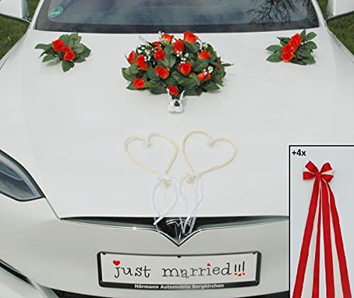 ECHTER ROSESTRAUSS Autoschmuck Braut Paar Rose Deko Tauben Herze Dekoration Hochzeit Car Auto Wedding Deko (Tea + Herzen + Tauben) von Auto-schmuck so einfach so kreativ