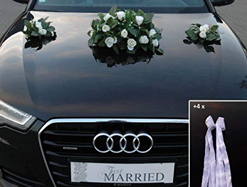 ECHTER ROSESTRAUSS Autoschmuck Braut Paar Rose Deko Tauben Herze Dekoration Hochzeit Car Auto Wedding Deko (Weiß) von Auto-schmuck so einfach so kreativ