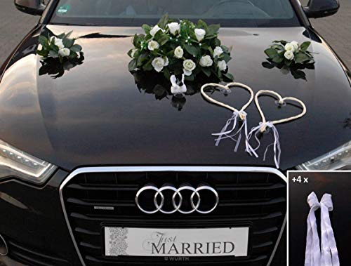 ECHTER ROSESTRAUSS Autoschmuck Braut Paar Rose Deko Tauben Herze Dekoration Hochzeit Car Auto Wedding Deko (Weiß+Herzen+Tauben) von Auto-schmuck so einfach so kreativ