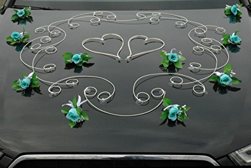 FEINHEIT Auto Schmuck Braut Paar Rose Deko Dekoration Autoschmuck Hochzeit Car Auto Wedding Deko Ratan (türkis) von Auto-schmuck so einfach so kreativ