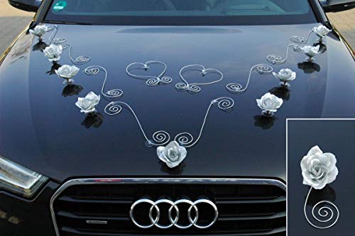 Gold Silber Auto Schmuck Braut Paar Rose Deko Dekoration Autoschmuck Hochzeit Car Auto Wedding Deko Ratan (Exklusiv Silber) von Auto-schmuck so einfach so kreativ