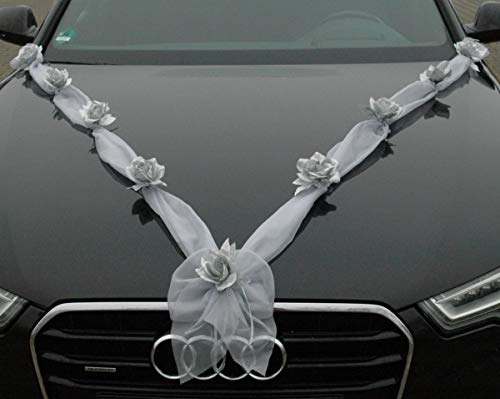 Gold Silber Auto Schmuck Braut Paar Rose Deko Dekoration Autoschmuck Hochzeit Car Auto Wedding Deko Ratan (Organza M Silber) von Auto-schmuck so einfach so kreativ