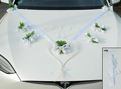 LIEBESHERZEN Braut Paar Rose Deko Dekoration Autoschmuck Hochzeit Car Auto Wedding Deko Girlande PKW ®Auto-schmuck (Ecru) von Auto-schmuck so einfach so kreativ