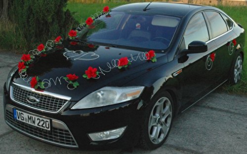 Marta Auto Schmuck Braut Paar Rose Deko Dekoration Autoschmuck Hochzeit Car Auto Wedding Deko PKW (Rot/Weiß) von Auto-schmuck so einfach so kreativ