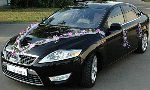ORCHIDEEN Girlande Auto Schmuck Braut Paar Deko Dekoration Autoschmuck Hochzeit Car Auto Wedding Deko PKW (Lila/Weiß/B) von Auto-schmuck so einfach so kreativ