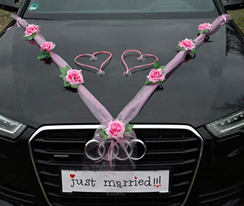 ORGANZA M + HERZEN Braut Paar Rose Deko Dekoration Autoschmuck Hochzeit Car Auto Wedding Deko Ratan Girlande ®Auto-schmuck PKW (Rosa/Rosa/Rosa) von Auto-schmuck so einfach so kreativ