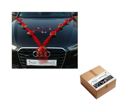 Organza M + Herzen Braut Paar Rose Deko Dekoration Autoschmuck Hochzeit Car Auto Wedding Ratan Girlande ®Auto-schmuck PKW (Rot/Rod/Rot) von Auto-schmuck so einfach so kreativ