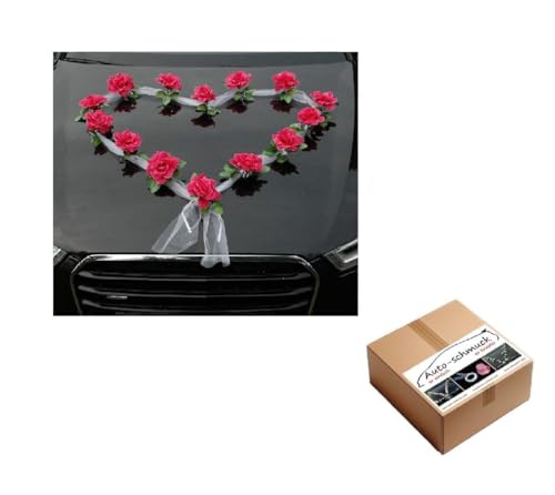 Organza Herz Auto Schmuck Braut Paar Rose Deko Dekoration Autoschmuck Hochzeit Car Auto Wedding Deko Girlande PKW (Pink/Weiß) von Auto-schmuck so einfach so kreativ
