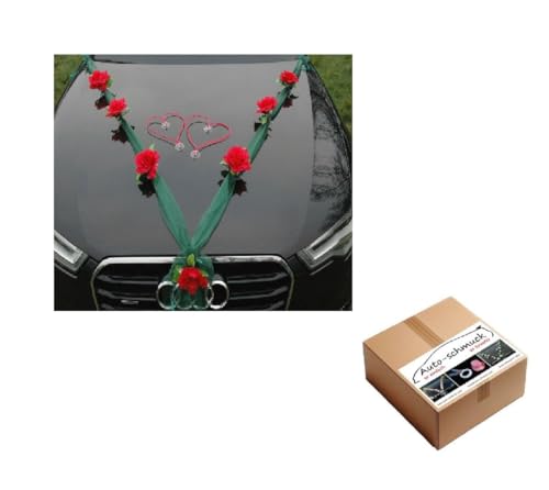 Organza M + Herzen Braut Paar Rose Deko Dekoration Autoschmuck Hochzeit Car Auto Wedding Deko Ratan Girlande ®Auto-schmuck PKW (Rot/Grün/Rot) von Auto-schmuck so einfach so kreativ