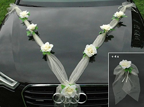 Organza M + Schleife Auto Schmuck Braut Paar Rose Deko Dekoration Autoschmuck Hochzeit Car Auto Wedding Deko Ratan Girlande PKW … (Ecru Ecru) von Auto-schmuck so einfach so kreativ