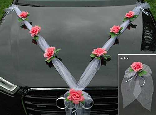 Organza M + Schleife Auto Schmuck Braut Paar Rose Deko Dekoration Autoschmuck Hochzeit Car Auto Wedding Deko Ratan Girlande PKW … (Rosa Weiß) von Auto-schmuck so einfach so kreativ