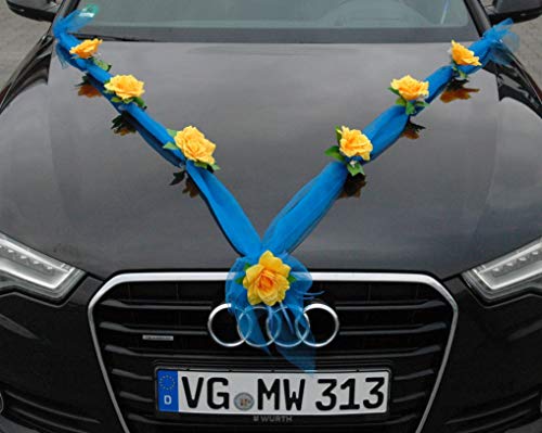 Organza M Auto Schmuck Braut Paar Rose Deko Dekoration Autoschmuck Hochzeit Auto Wedding Deko (Gelb/Blau) von Auto-schmuck so einfach so kreativ