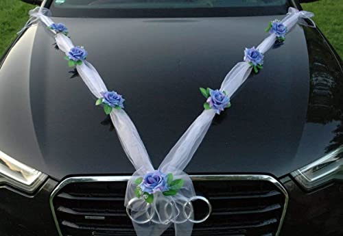 Organza M Auto Schmuck Braut Paar Rose Deko Dekoration Autoschmuck Hochzeit Car Auto Wedding Deko (Blau/Weiß) von Auto-schmuck so einfach so kreativ