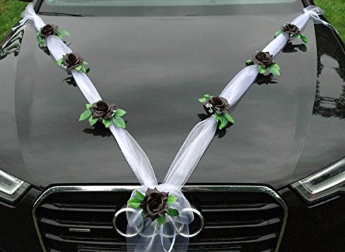 Organza M Auto Schmuck Braut Paar Rose Deko Dekoration Autoschmuck Hochzeit Car Auto Wedding Deko Girlande PKW (Schwarz/Weiß) von Auto-schmuck so einfach so kreativ