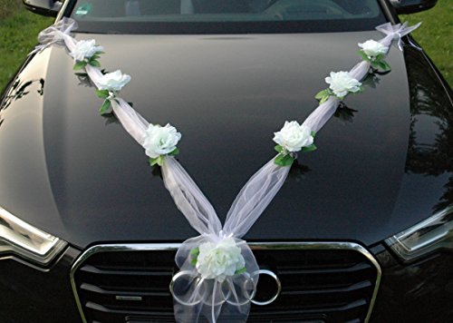 Organza M Auto Schmuck Braut Paar Rose Deko Dekoration Autoschmuck Hochzeit Car Auto Wedding Deko Girlande PKW (Weiß/Weiß) von Auto-schmuck so einfach so kreativ