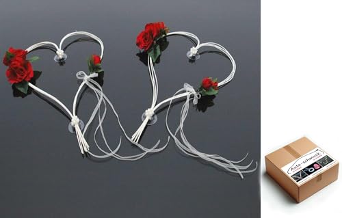 ROMANTISCHE Herzen Autoschmuck Auto Schmuck Braut Paar Rose Deko Dekoration Hochzeit Car Auto Wedding Deko (Rot 2) von Auto-schmuck so einfach so kreativ