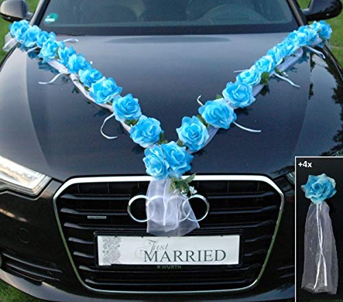 Rosen Girlande Braut Paar Rose Deko Dekoration Autoschmuck Hochzeit Car Auto Wedding ®Auto-schmuck Deko (F Blau/Weiß) von Auto-schmuck so einfach so kreativ