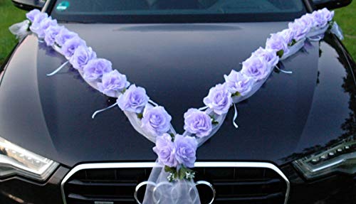 Rosen Girlande Braut Paar Rose Deko Dekoration Autoschmuck Hochzeit Car Auto Wedding ®Auto-schmuck Deko (Lila/Weiß) von Auto-schmuck so einfach so kreativ