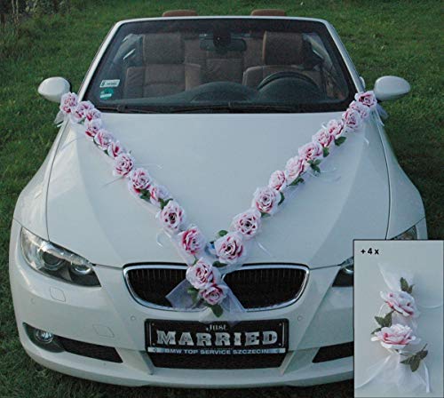 Rosen Girlande Braut Paar Rose Deko Dekoration Autoschmuck Hochzeit Car Auto Wedding ®Auto-schmuck Deko (Pink/Weiß) von Auto-schmuck so einfach so kreativ