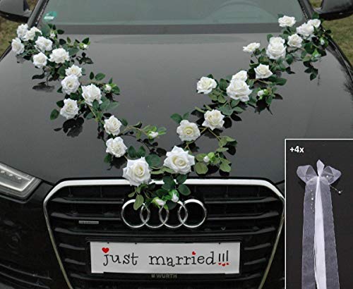 Rosen Girlande Braut Paar Rose Deko Dekoration Autoschmuck Hochzeit Car Auto Wedding ®Auto-schmuck Deko PKW (Exclusive Weiß) von Auto-schmuck so einfach so kreativ