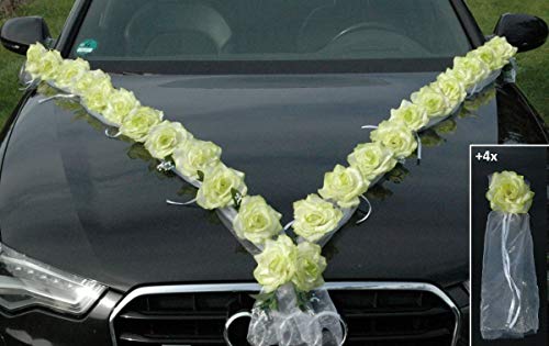 Rosen Girlande Braut Paar Rose Deko Dekoration Autoschmuck Hochzeit Car Auto Wedding ®Auto-schmuck Deko PKW (Grün/Weiß) von Auto-schmuck so einfach so kreativ