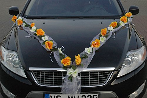 Rosen Girlande Braut Paar Rose Deko Dekoration Autoschmuck Hochzeit Car Auto Wedding ®Auto-schmuck Deko PKW (Rose Orchidee Gelb/Weiß) von Auto-schmuck so einfach so kreativ