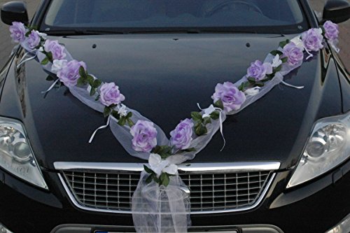 Rosen Girlande Braut Paar Rose Deko Dekoration Autoschmuck Hochzeit Car Auto Wedding ®Auto-schmuck Deko PKW (Rose Orchidee Lila/Reinweiß) von Auto-schmuck so einfach so kreativ