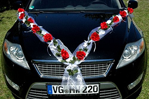 Rosen Girlande Braut Paar Rose Deko Dekoration Autoschmuck Hochzeit Car Auto Wedding ®Auto-schmuck Deko PKW (Rose Orchidee Rot/Weiß) von Auto-schmuck so einfach so kreativ