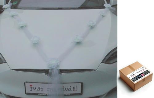 SELBERDEKO Auto Schmuck Braut Paar Rose Deko Dekoration Hochzeit Car Auto Wedding Deko Girlande PKW (reinweiß) von Auto-schmuck so einfach so kreativ
