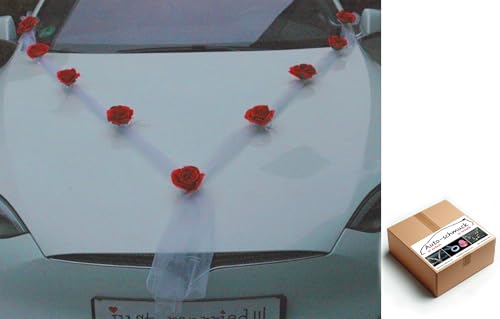 SELBERDEKO Auto Schmuck Braut Paar Rose Deko Dekoration Hochzeit Car Auto Wedding Deko Girlande PKW (rot) von Auto-schmuck so einfach so kreativ
