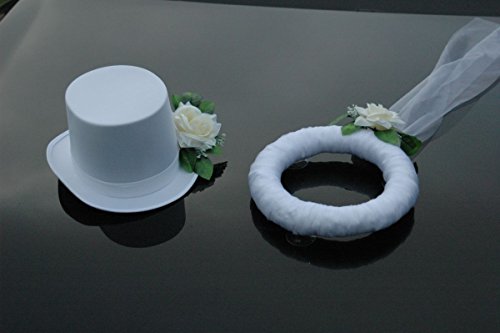 Schleier UND Hut Autoschmuck Rose Car Dekoration Hochzeit Wedding ®Auto-schmuck (Ecru/Weiß) von Auto-schmuck so einfach so kreativ