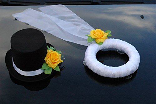 Schleier UND Hut Autoschmuck Rose Car Dekoration Hochzeit Wedding ®Auto-schmuck (Gelb) von Auto-schmuck so einfach so kreativ