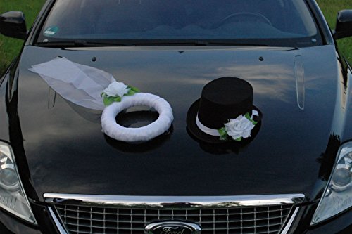 Schleier UND Hut Autoschmuck Rose Car Dekoration Hochzeit Wedding ®Auto-schmuck (Reinweiß) von Auto-schmuck so einfach so kreativ