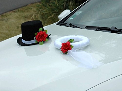 Schleier UND Hut Autoschmuck Rose Car Dekoration Hochzeit Wedding ®Auto-schmuck (Rot) von Auto-schmuck so einfach so kreativ