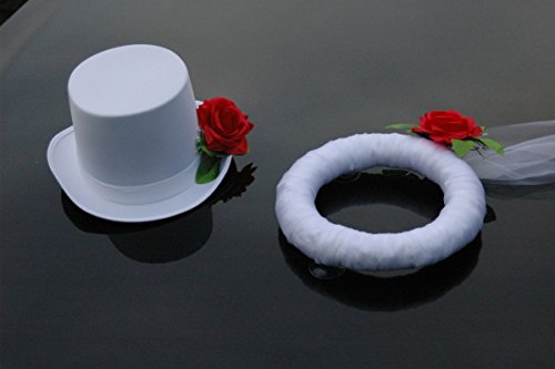 Schleier UND Hut Autoschmuck Rose Car Dekoration Hochzeit Wedding ®Auto-schmuck (Rot/Weiß) von Auto-schmuck so einfach so kreativ