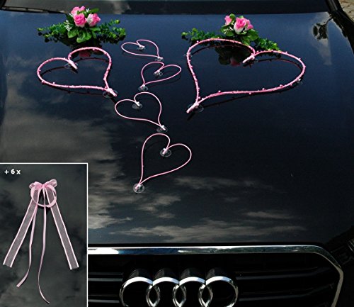 TOP HERZE Auto Schmuck Braut Paar Rose Deko Dekoration Autoschmuck Hochzeit Car Auto Wedding Deko PKW (Maxi Rosa) von Auto-schmuck so einfach so kreativ