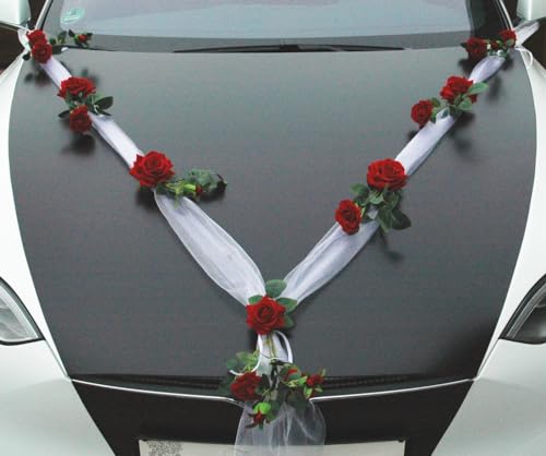 TOPDEKO Autoshmuck perfekte Kunstliche Samtrosen, wie natür Rosenblätter, höchste Qualität Braut Paar Rose Deko Dekoration Hochzeit Car Auto Wedding (M rot) von Auto-schmuck so einfach so kreativ