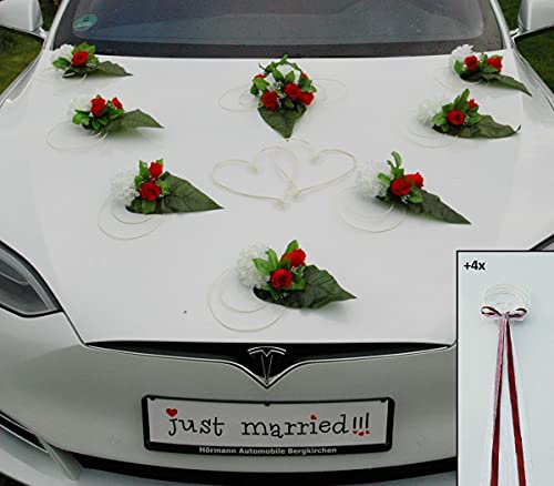 Traumschmuck Auto Schmuck Braut Paar Rose Deko Dekoration Autoschmuck Hochzeit Car Auto Wedding Deko Ratan Girlande PKW (E Rot) von Auto-schmuck so einfach so kreativ