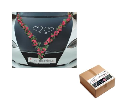 VIP Girlande 30 Azaleen 30 Rosen 18 extrastarken Saugnäpfen 2 x 180 cm Girlande 4 Türgriffdekorationen 2 Rattanherzen Braut Paar Autoschmuck Hochzeit Car Auto Wedding PKW ®Auto-schmuck (Pink 1) von Auto-schmuck so einfach so kreativ
