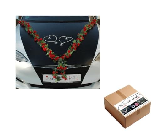 VIP Girlande 30 Azaleen 30 Rosen 18 extrastarken Saugnäpfen 2 x 180 cm Girlande 4 Türgriffdekorationen 2 Rattanherzen Braut Paar Autoschmuck Hochzeit Car Auto Wedding PKW ®Auto-schmuck (Rot 1) von Auto-schmuck so einfach so kreativ